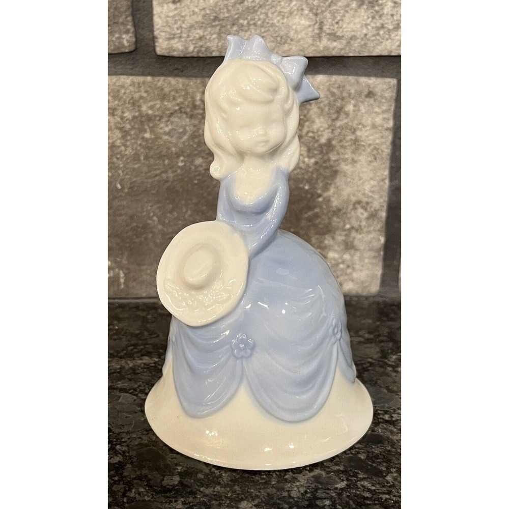 Vintage Enesco Imports Southern Belle Girl Blue & White Porcelain Bell Japan (a)